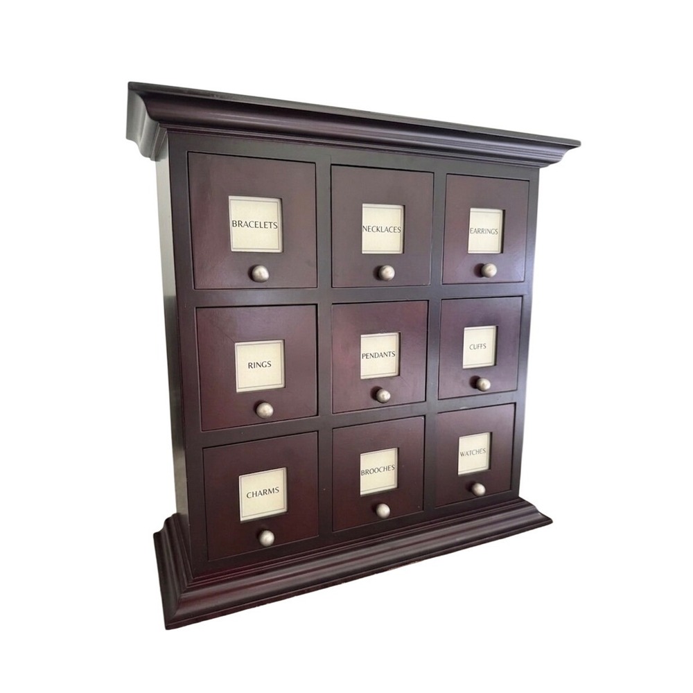 Mahogany Wood 9 Drawer Jewelry Box Apothecary Chest Wall Mount Organizer Brown